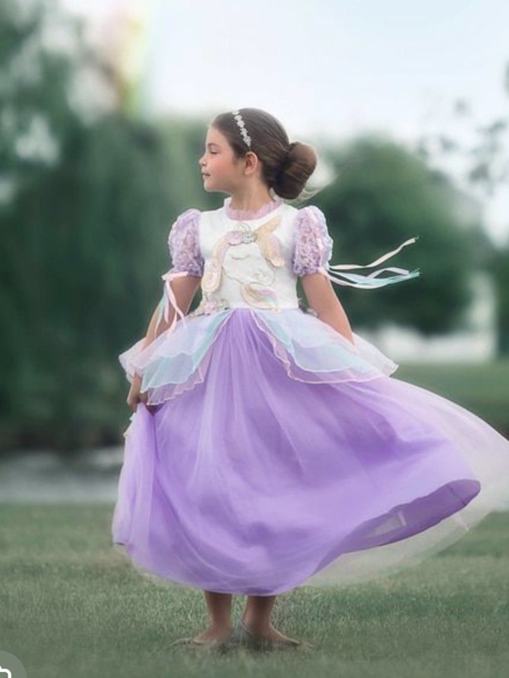 Trish Scully Child Lavender unicorn dress with flowers, size 7